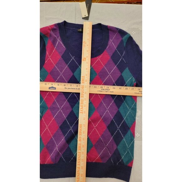 TALBOTS  PETITE WOMEN'S NYLON/LAMBSWOOL BLUE/RED/ ARGYLE  SWEATER SIZE PM  # 303 - Picture 7 of 10
